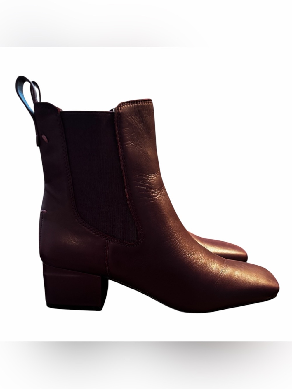 Franco Sarto Plum Leather Chelsea Ankle Boots Block Heel Size 7